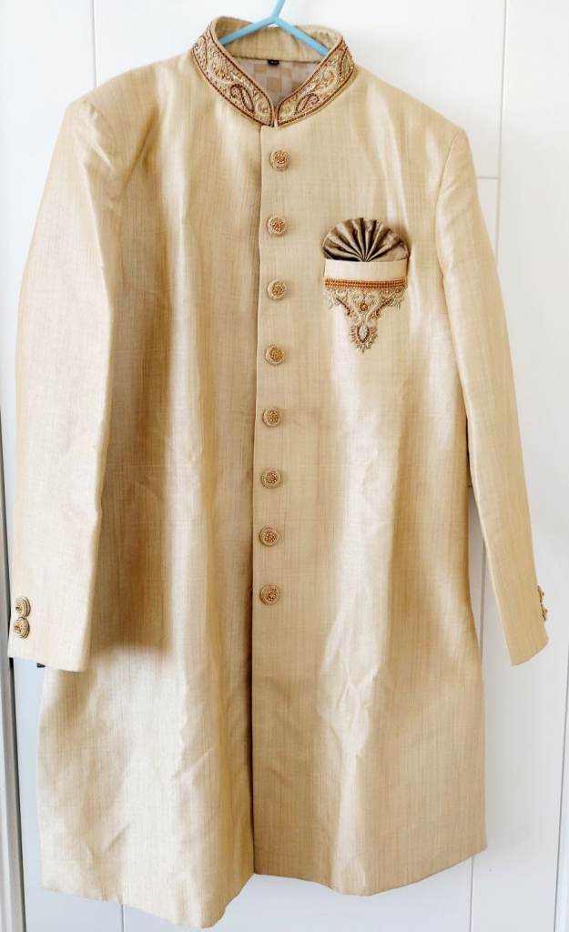 Pure silk Ivory Embellished Sherwani Men size 42 L