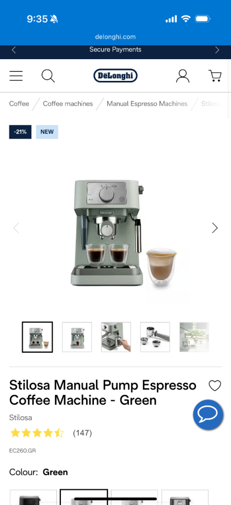 Stilosa Manual Pump Espresso Coffee Machine - Green