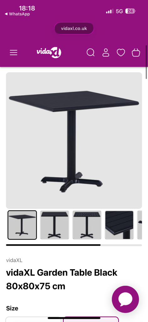 vidaXL Black Garden Table 80x80cm – Brand New