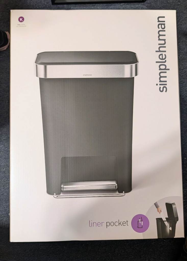 Simplehuman Plastic Pedal Bin – 45L Rectangular Kitchen Rubbish Bin