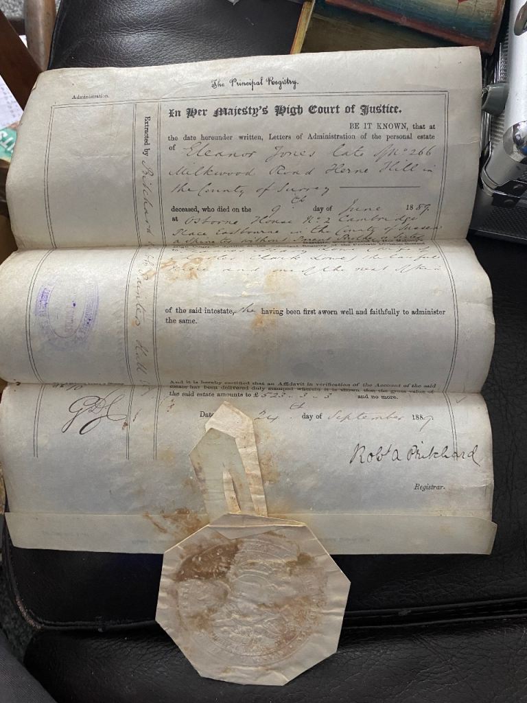 Rare 1889 'Letters of Administration' Document – Historical Collectible