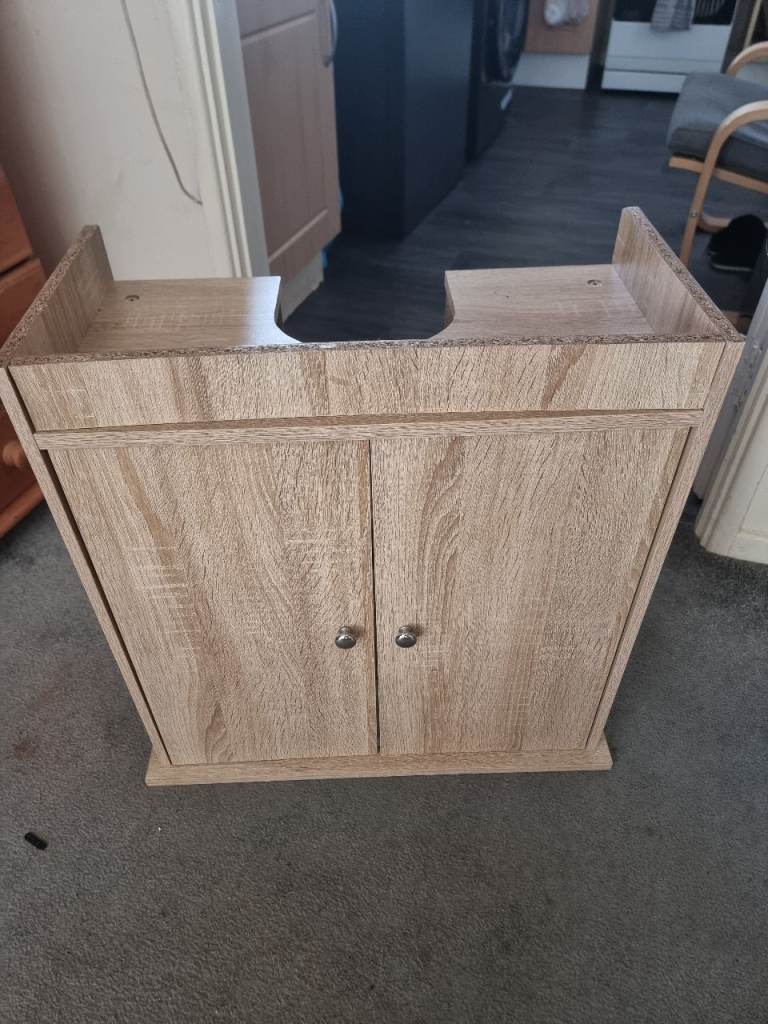 Bathroom Under Sink Storage Cabinet – Light Wood Effect