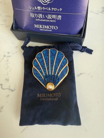 Mikimoto International Shell Travel Clock – Blue & Gold, As New