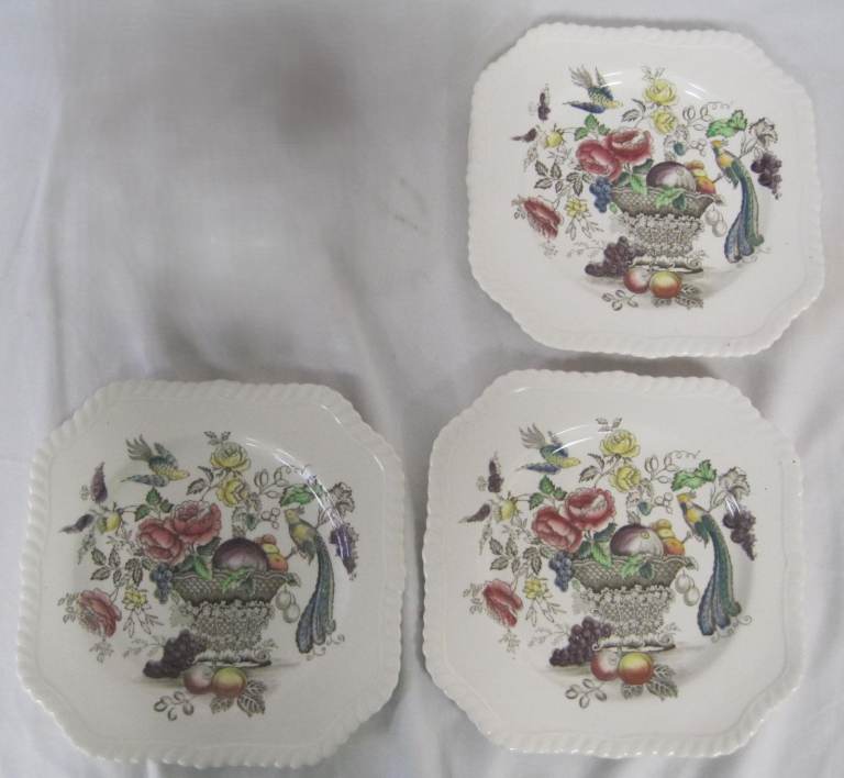 3 x Johnson Brothers Square Bird of Paradise Salad Plates