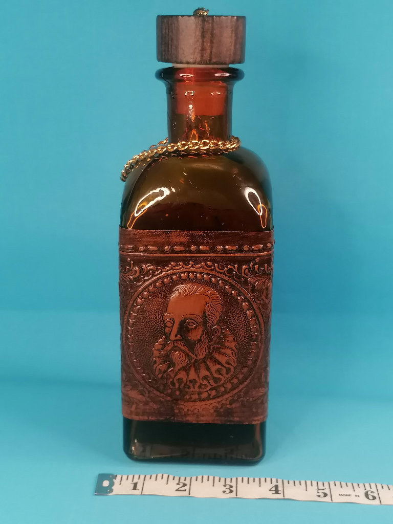 Vintage Large 10-inch. Leather Wrapped Bottle Decanter Barware. As seen. 
