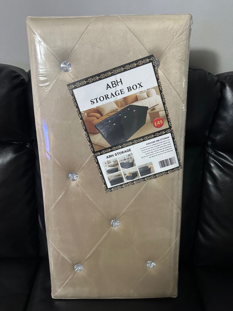 New ABH Storage Box – Beige Fabric with Crystal Buttons