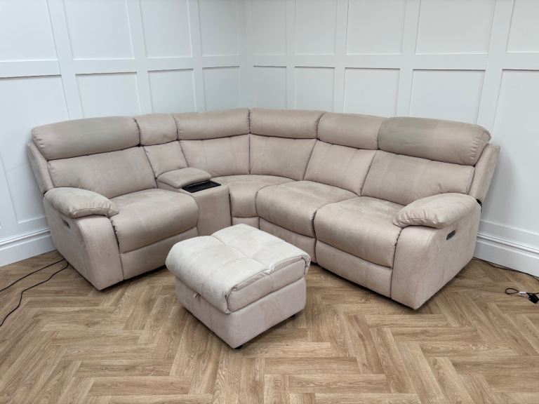 (BS36) Furniture Village Moreno corner recliner sofa in cream fabric, RRP £2000, delivery available