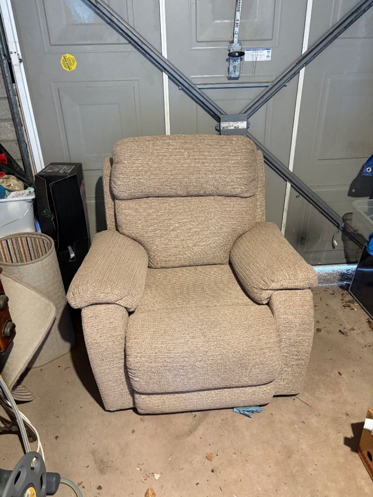 Good Condition Beige Fabric Recliner Armchair