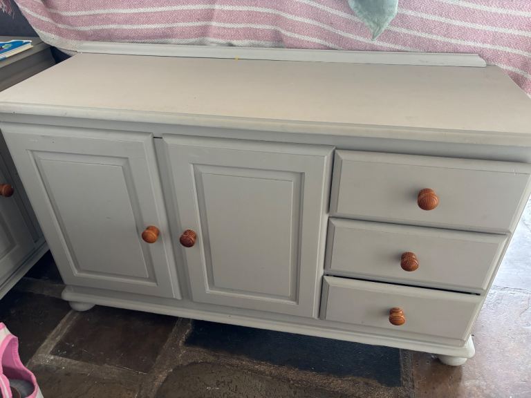 Small Grey Wood Cupboard with Drawers – Good Condition