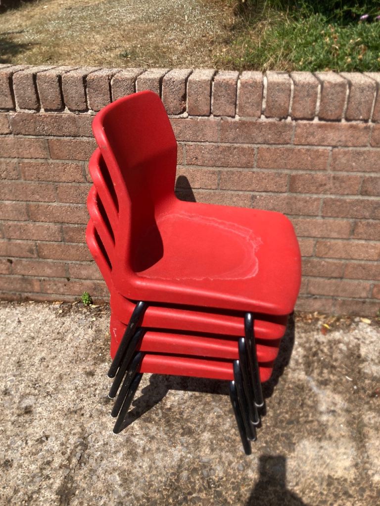 Retro plastic kids chairs red x 4 fair condition 