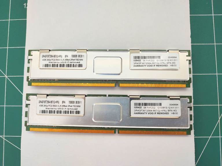 2x 4GB PC2-5300 FBDIMM 2Rx4 255x4 CL5 240p (8GB total)