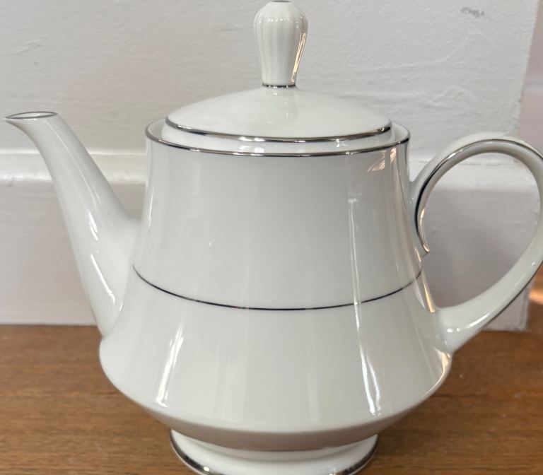White And Silver Legendary By Noritake China Teapot 