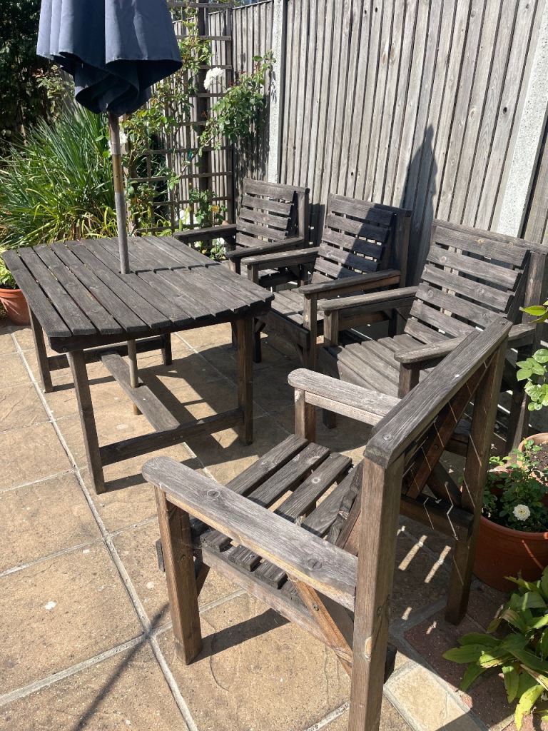 Wooden Garden Table and 4 Chairs Set – Good Condition