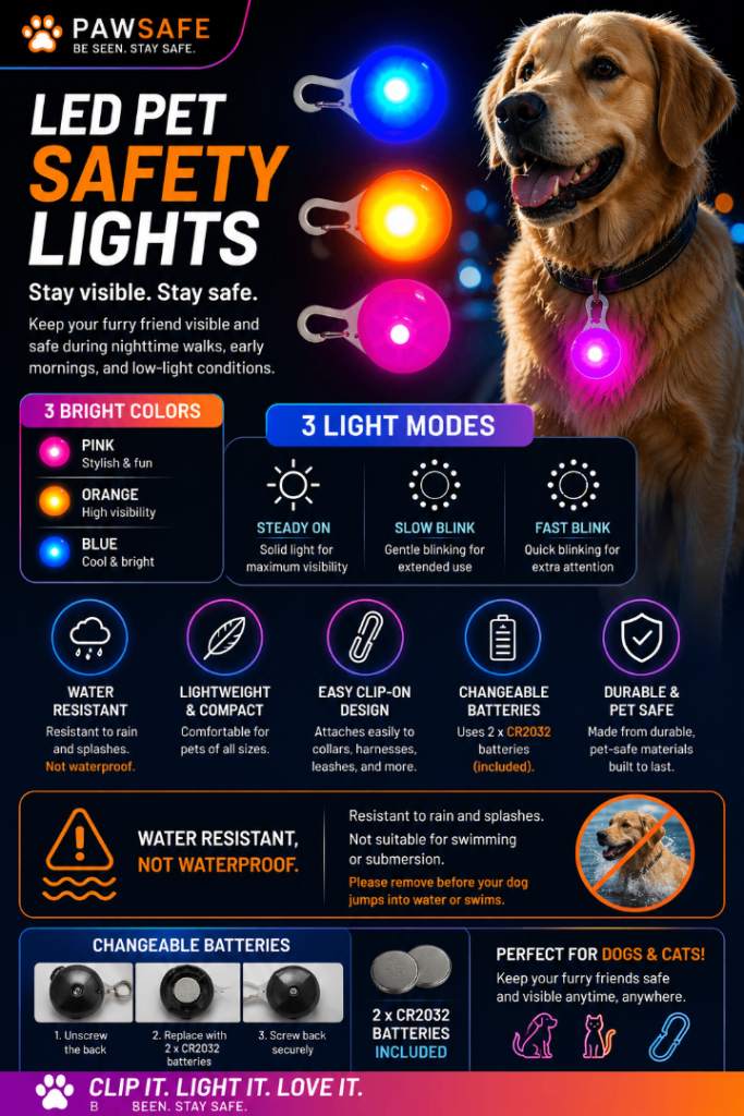 3x dog collar lights for night walking 