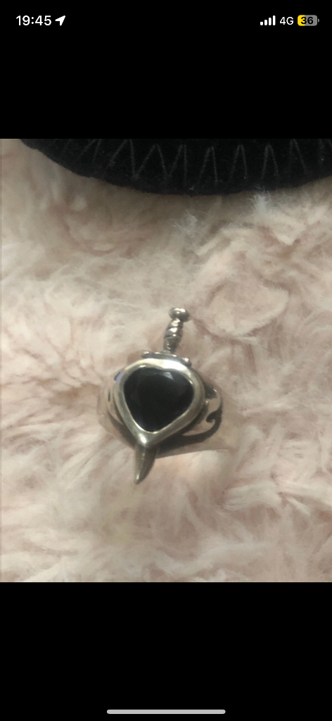The Great Frog Black Spinel Faceted Heart & Dagger Ring size K1/2