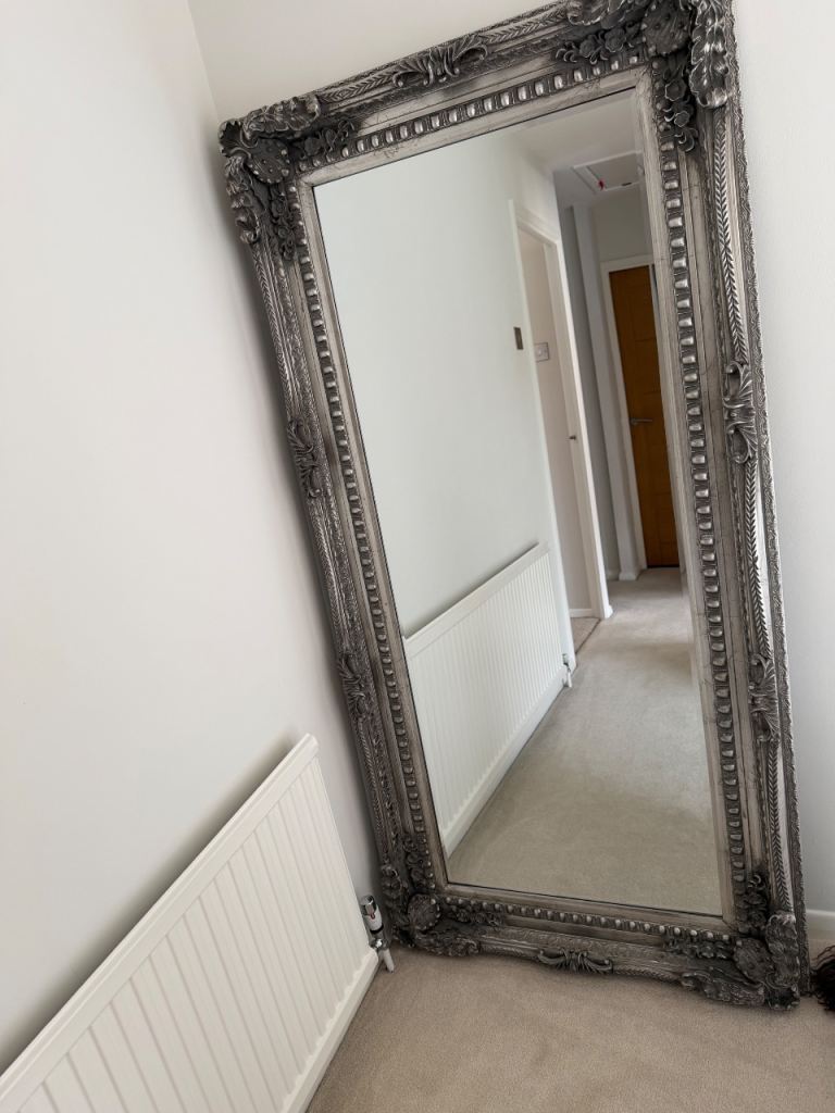 William Wood - Chelsea - Antique Silver Carved Louis Full Length Mirror 72" x 36" (180cm x 90cm)