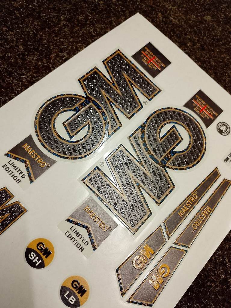 New GM Maestro Limited Edition Cricket Bat Stickers - Multicoloured Decals
