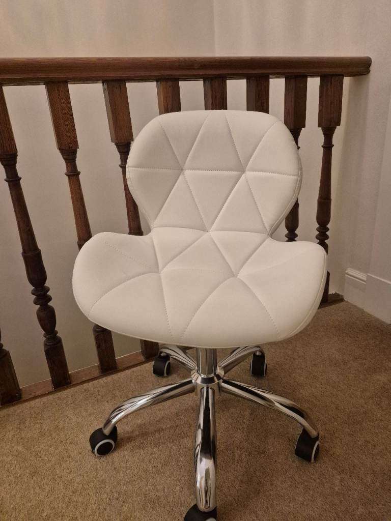 White faux leather vanity / office chair