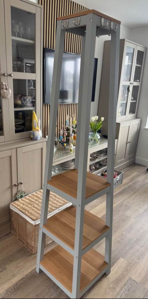Grey Corner Coat Stand with Shelves