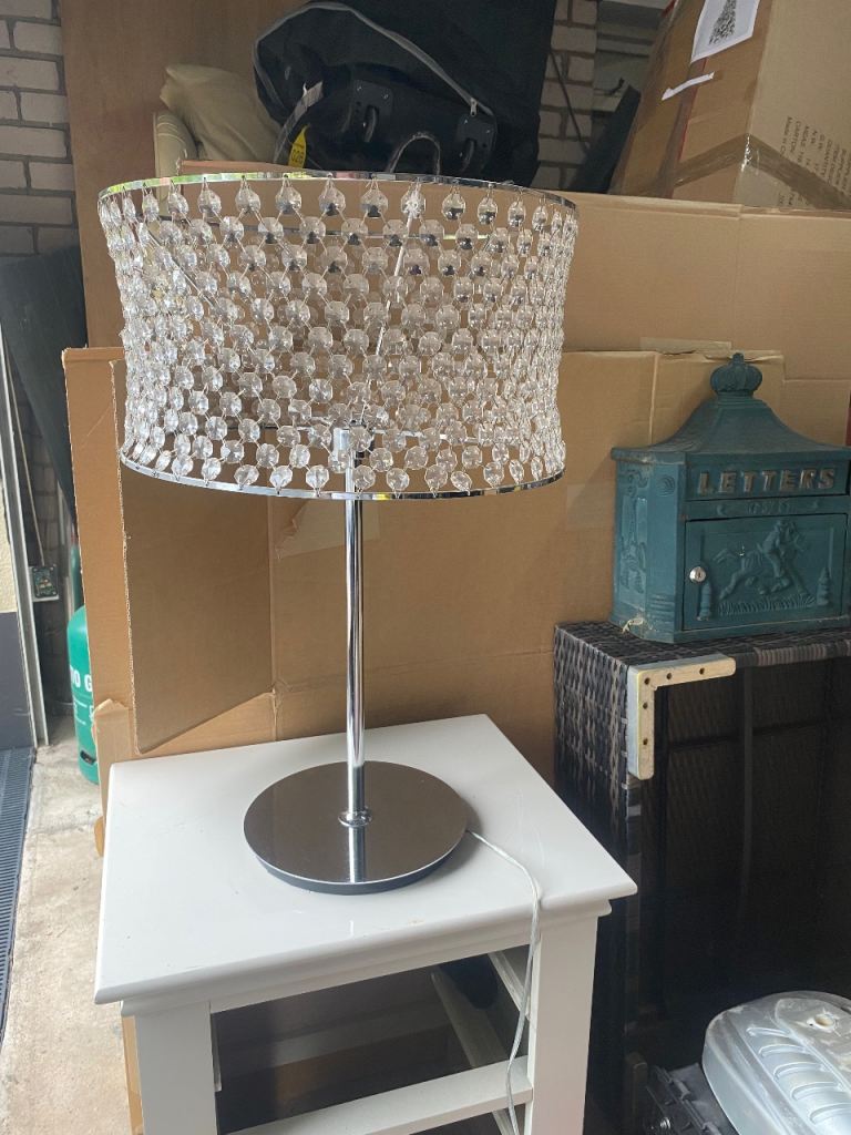Stylish Chrome Table Lamp with Crystal Bead Shade, Good Condition