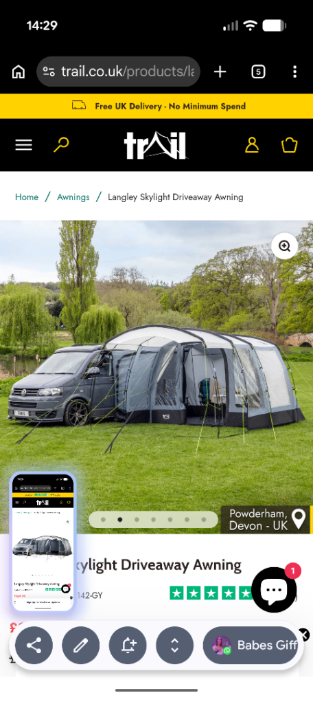 Trail Langley skylight drive away campervan awning like new