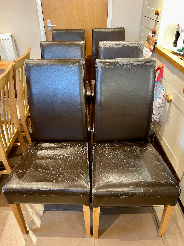 image for Set of x6 quality dining chairs, upcycle/restoration project 