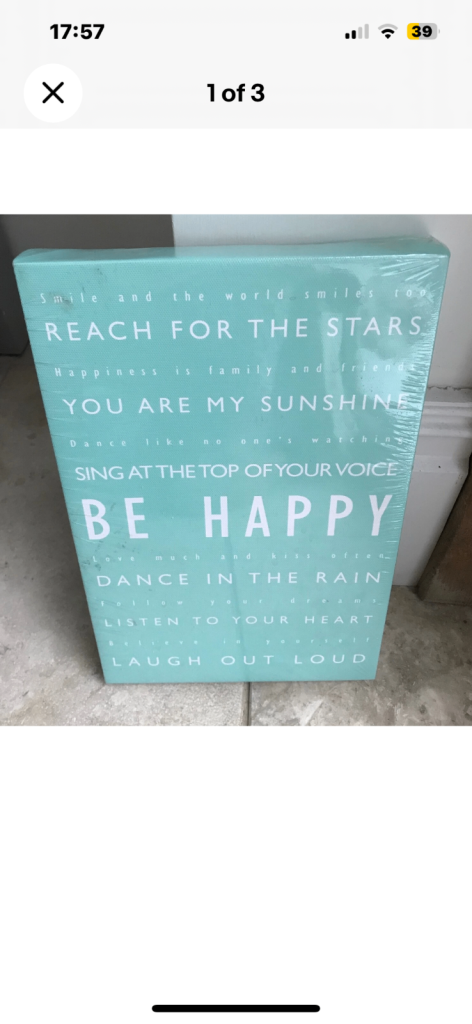 Feel Good Art “Be Happy” Mint Green Canvas 30x20cm – New & Sealed