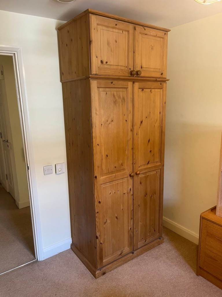 Pine Double Wardrobe With Top Box Storage