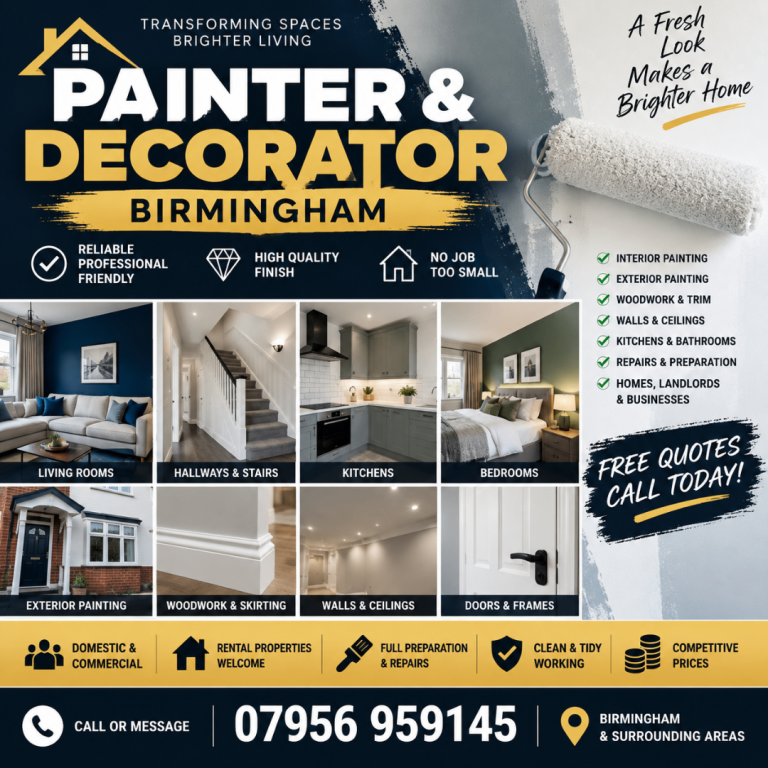 PAINTER & DECORATOR – BIRMINGHAM | INTERIOR & EXTERIOR | FREE QUOTES