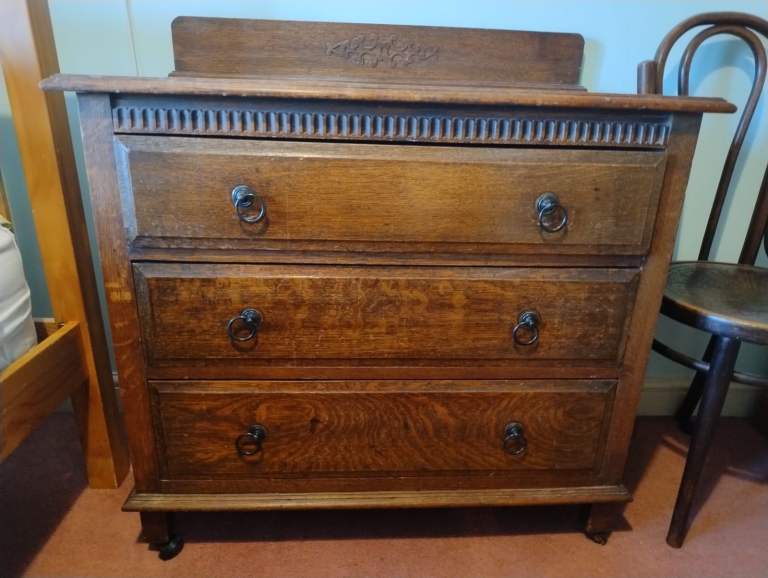 Vintage Wooden Chest of Drawers with Carved Details
