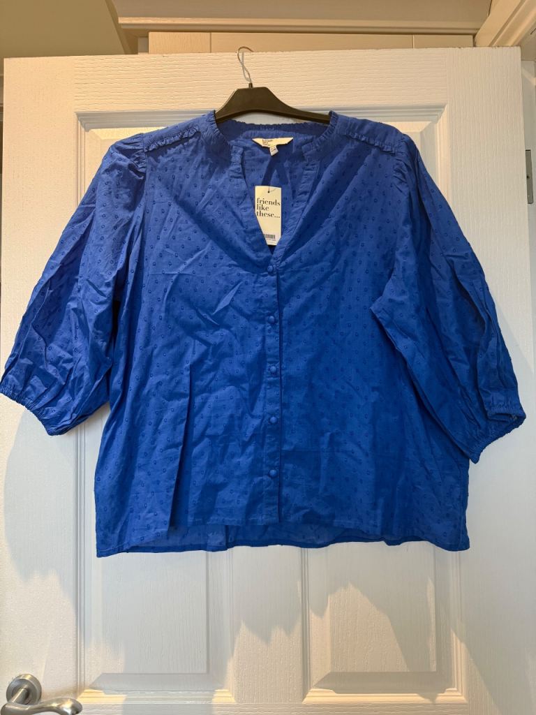 Friends Like These Ladies UK 18 Cobalt Blue Dobby Grandad Collar Blouse
