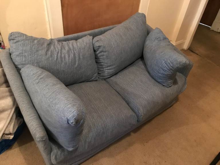 Two-Seater Blue Fabric Sofa Bed – Good Condition