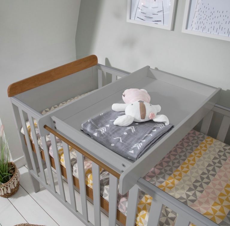 Grey Cot and Baby change drawers set