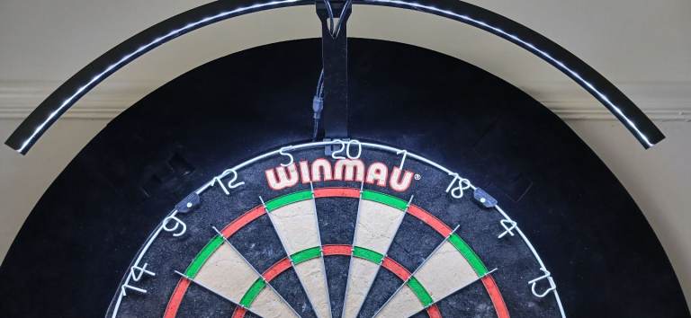 Dart board with light mat board surround 2 sets darts 