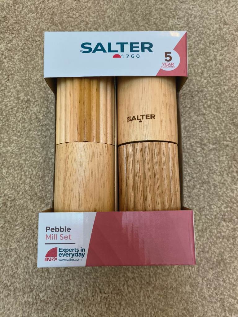 Salter Salt & Pepper Mill Set Natural Light Wood Kitchen Grinder Mill New Boxed