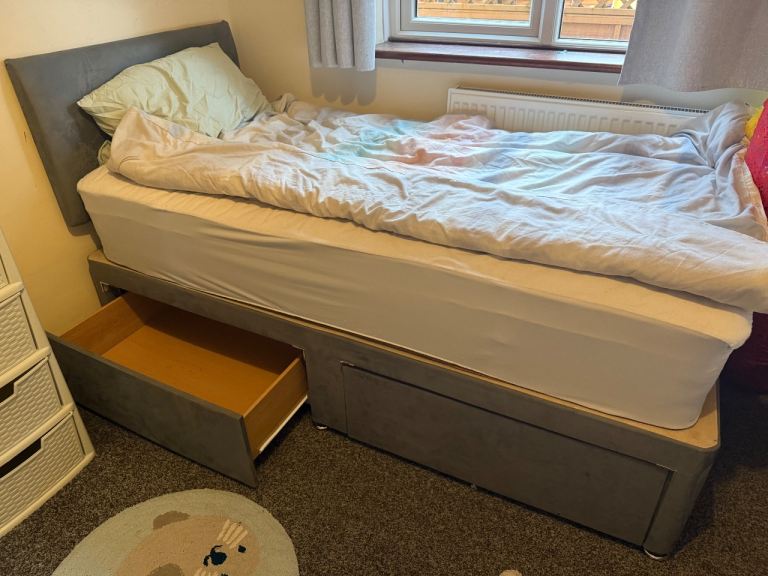 TWO - Bed Single Divan Bed with Mattress & Storage Drawer