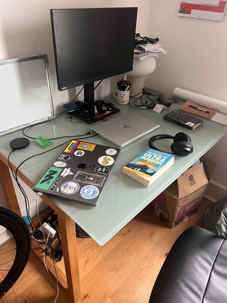 Habitat Glass Top Desk with Wooden Right Angle Legs