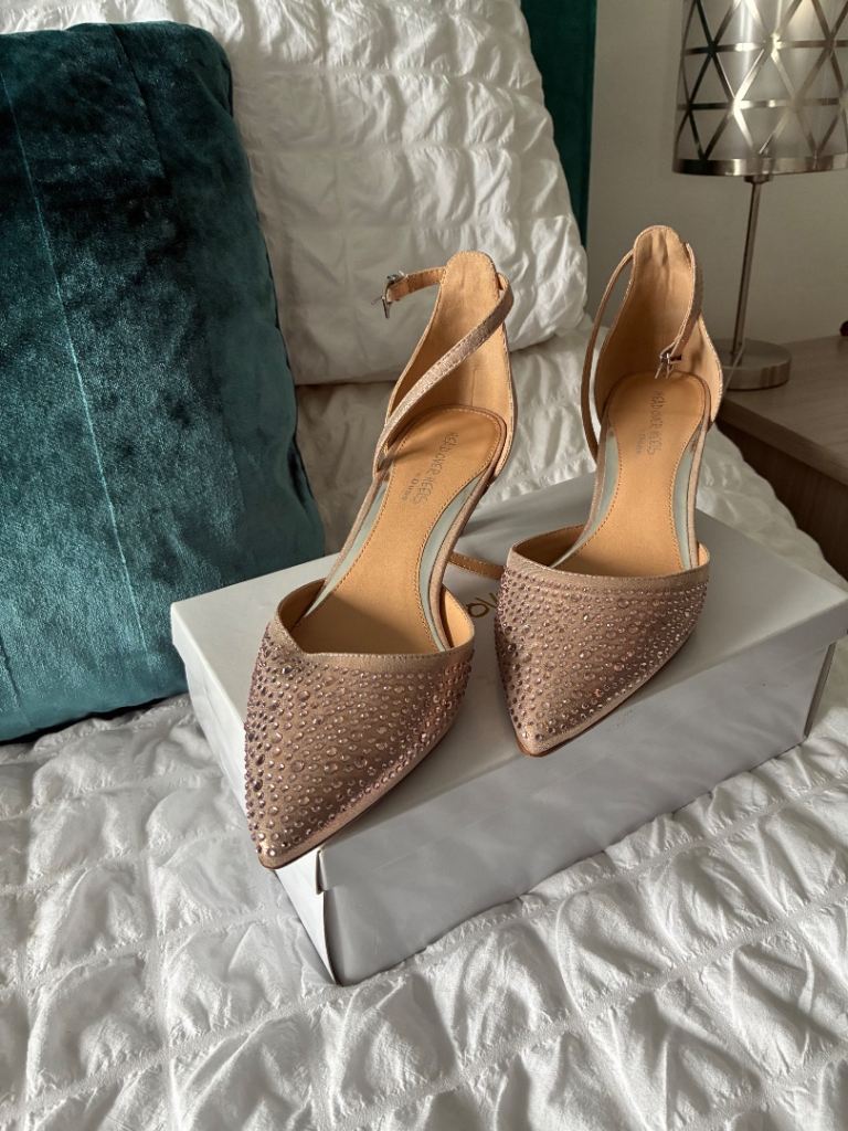 Gold kitten heel Dune shoes and gold bag  size 8 