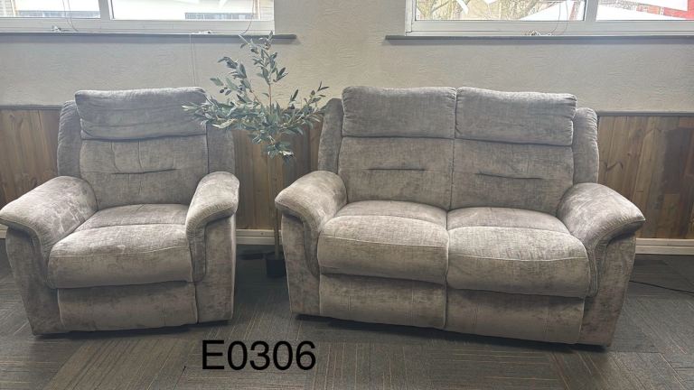 Grey Crushed Velvet 2 Seater & Chair 