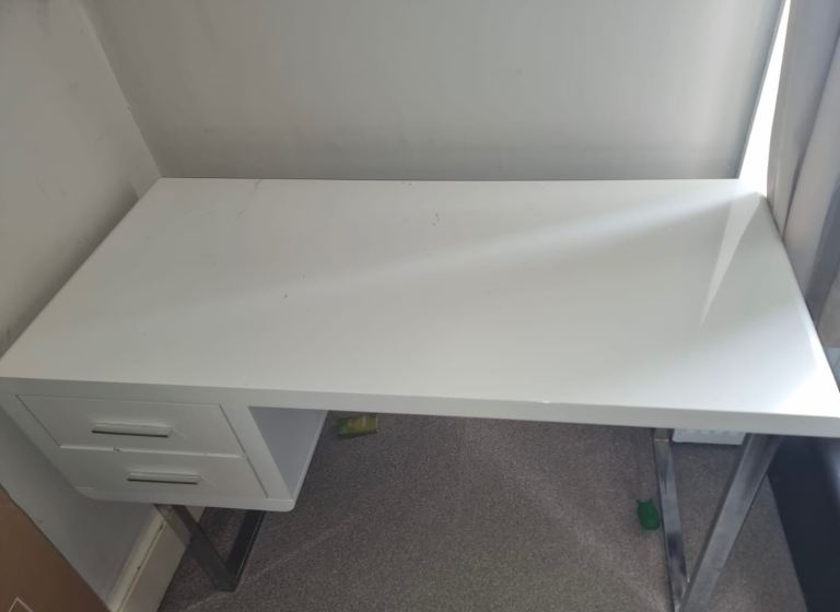 White Study Desk with Drawers & Office Chair - Bundle Deal 