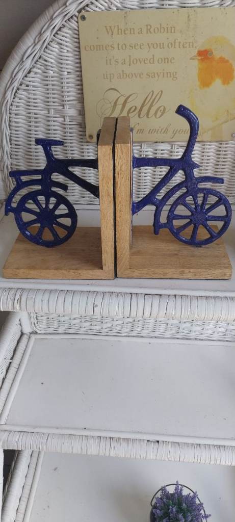 Pair of bike book ends in blue 