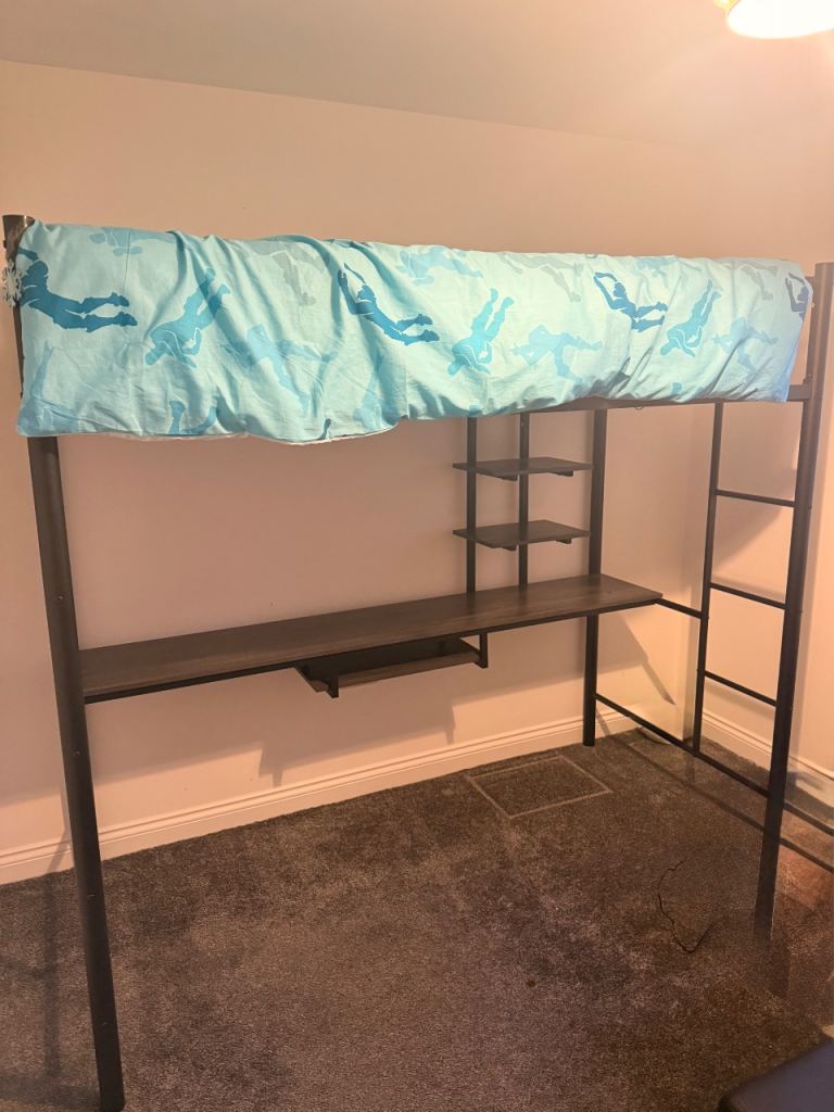 Single bed with shelves underneath