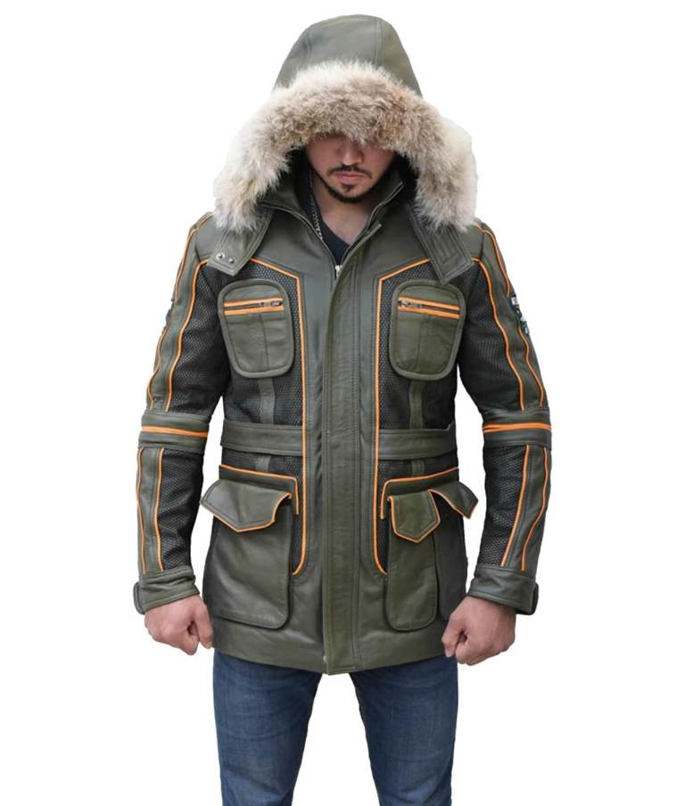 Men's Lost In Space Molly Parker Olive Green Leather Jacket