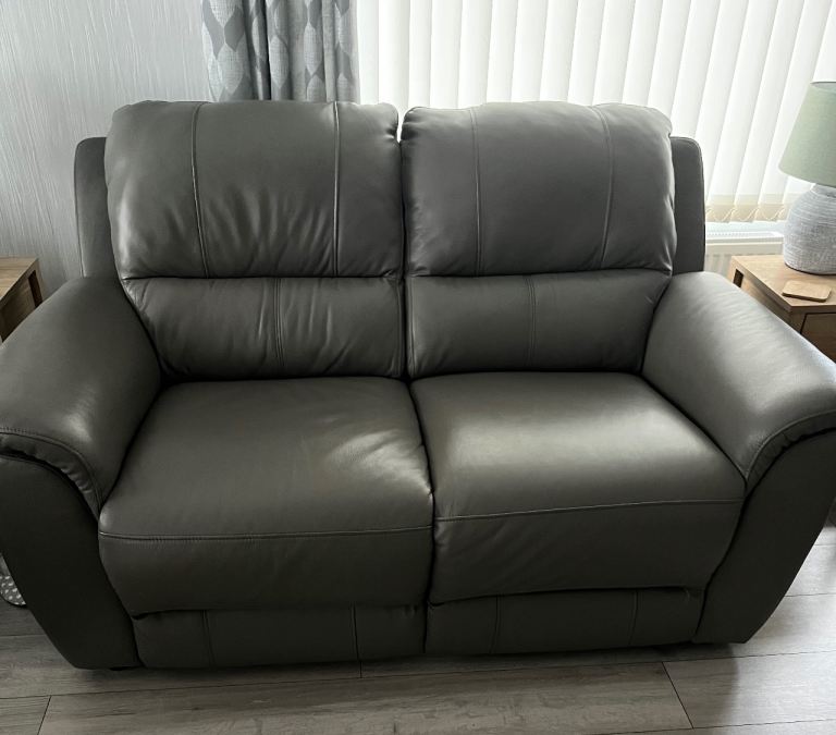 image for Grey leather sofa from Oak Furniture land