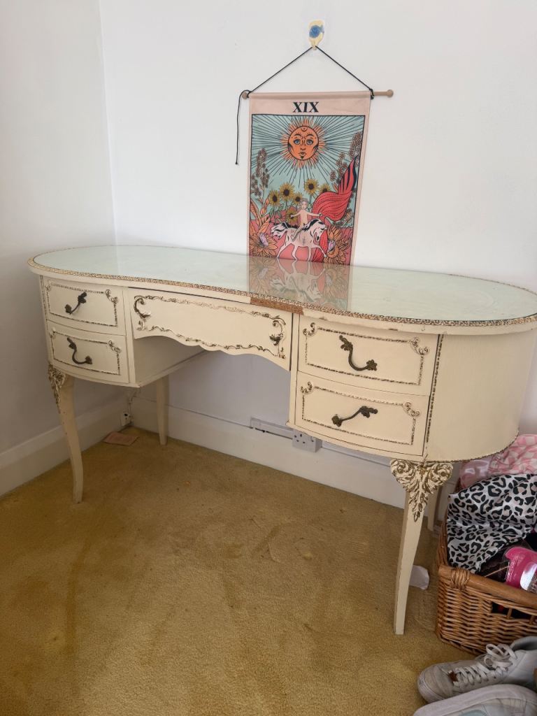 Cream Dressing Table with Glass Top – Fair Condition
