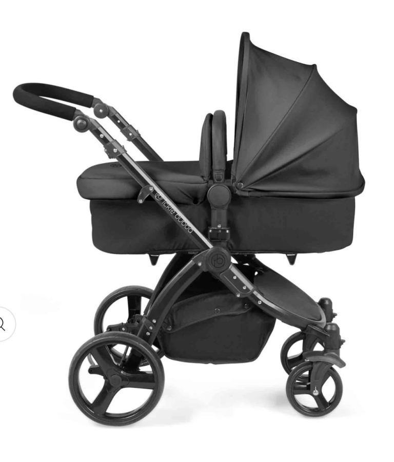 Black Pram with Bassinet and Toddler Seat – Good Condition