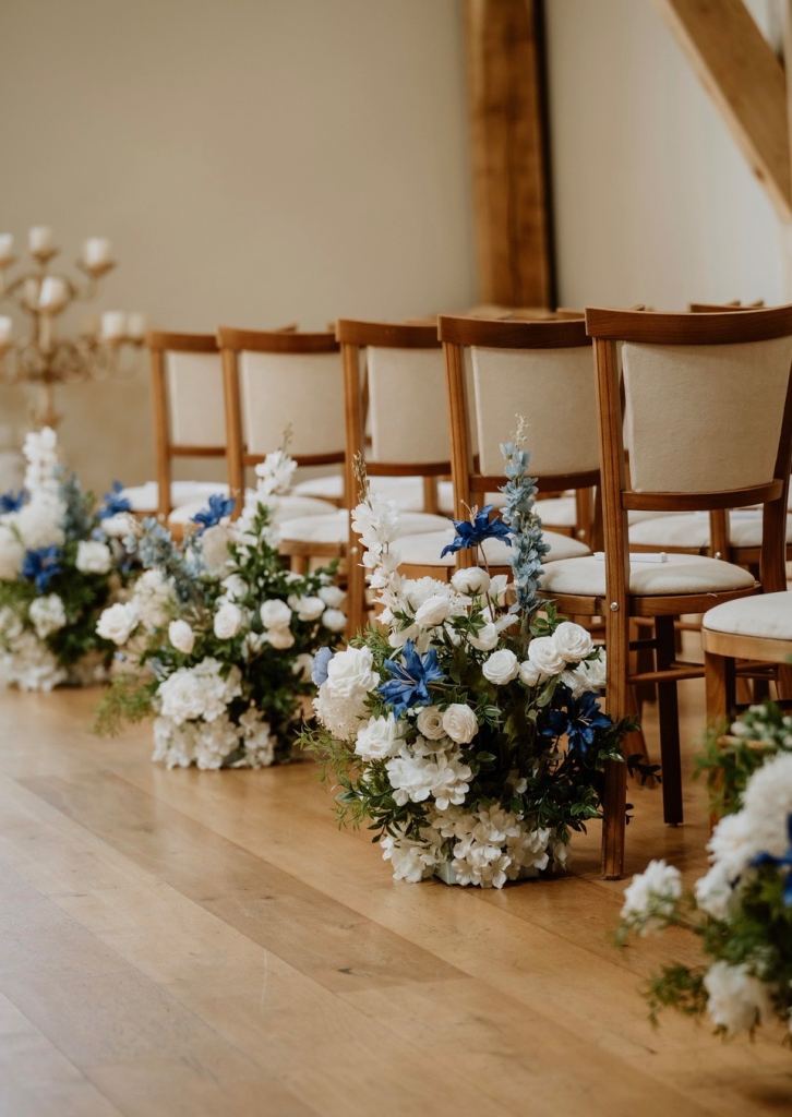 White and Blue Floral Arrangements – Wedding/Event Decor