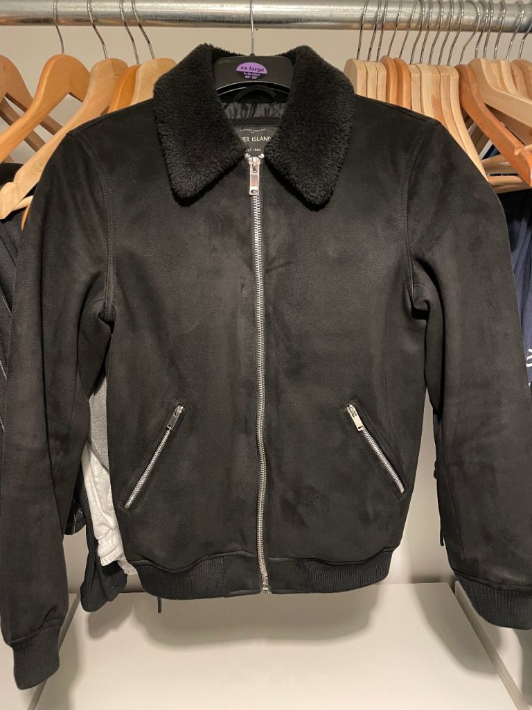 image for River island black suede borg jacket mens extra small