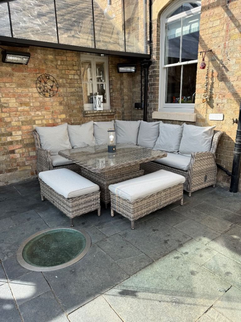 LG Outdoor Monte Carlo Rattan Corner Sofa Dining Set with Adjustable Table