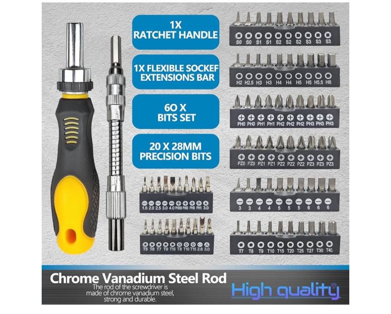 145-piece Magnetic Screwdrivers Set with Plastic Racking, Precision Screwdrivers, Magnetizer